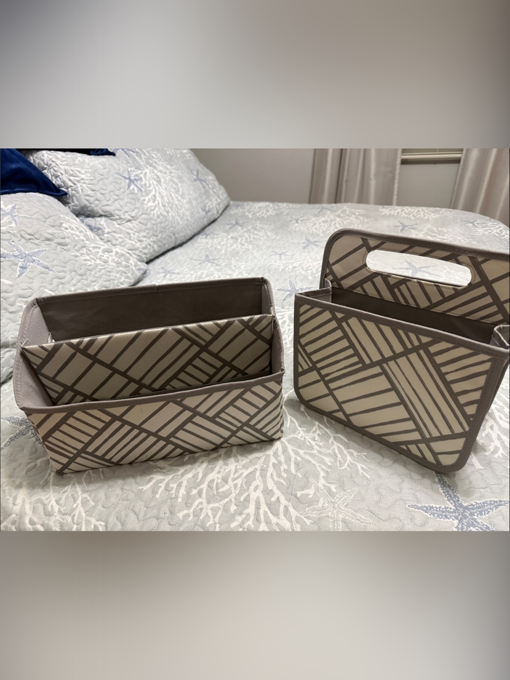 Thirty-one Gray and Cream Geometric Storage Bins - Home Accents